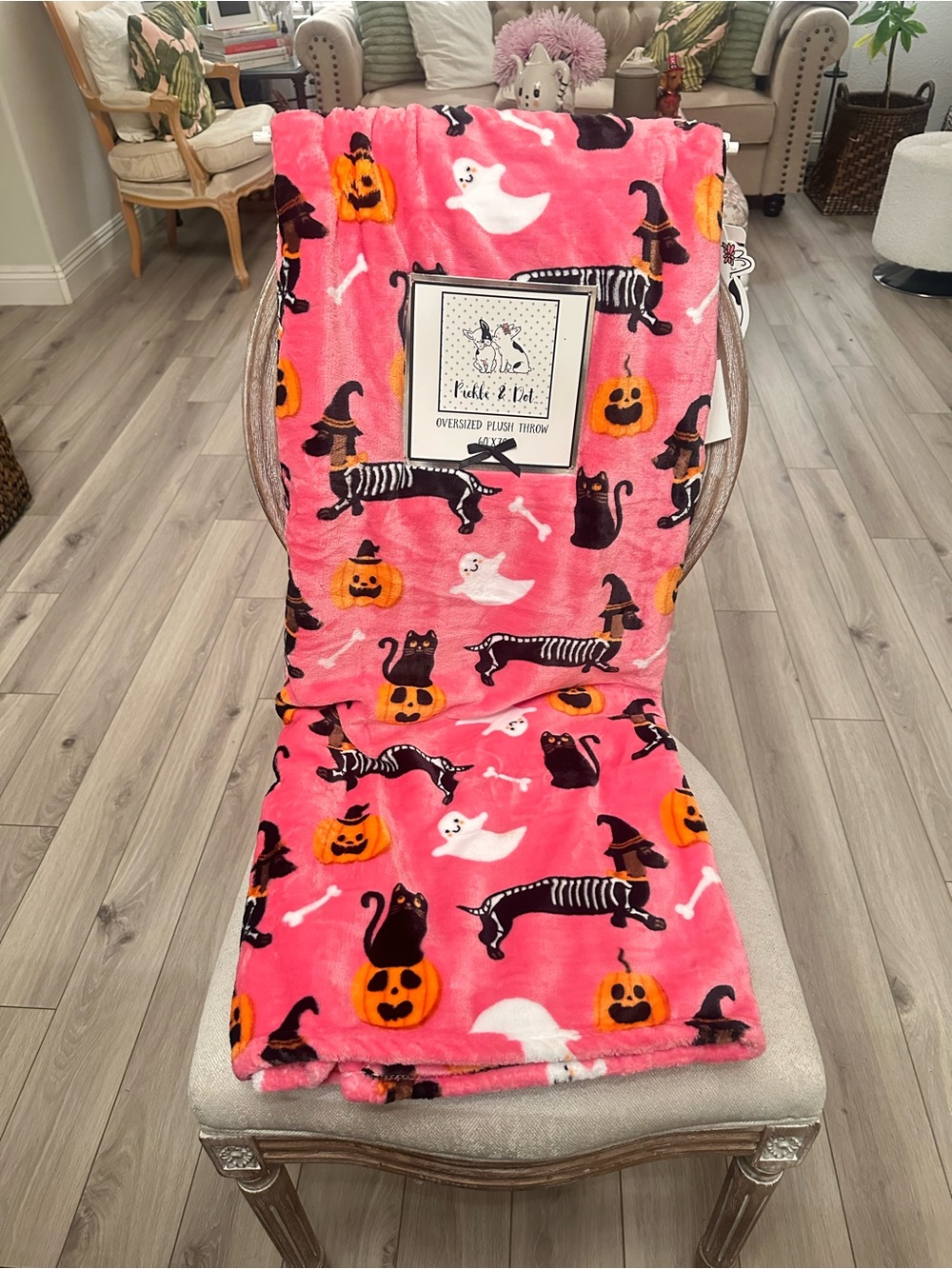 Friskie & Dot Pink Halloween Plush Throw Blanket